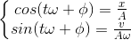 \left\{\begin{matrix}cos(t\omega+\phi)=\frac{x}{A}\\sin(t\omega+\phi)=\frac{v}{A\omega} \end{matrix}\right