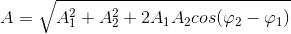 A=\sqrt{A_{1}^{2}+A_{2}^{2}+2A_{1}A_{2}cos(\varphi _{2}-\varphi _{1})}