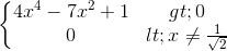 \left\{\begin{matrix}4x^{4}-7x^{2}+1>0\\ 0<x\neq\frac{1}{\sqrt{2}}\end{matrix}\right.