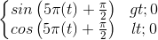 \left\{\begin{matrix}sin\left(5\pi(t)+\frac{\pi}{2}\right)> 0\\cos\left(5\pi(t)+\frac{\pi}{2}\right)< 0\end{matrix}\right.