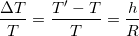 \small \frac{\Delta T}{T}=\frac{T'-T}{T}=\frac{h}{R}