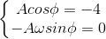 \left\{\begin{matrix} Acos\phi =-4\\ -A\omega sin\phi =0 \end{matrix}\right.