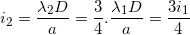 \small i_{2}=\frac{\lambda _{2}D}{a}=\frac{3}{4}.\frac{\lambda _{1}D}{a}=\frac{3i_{1}}{4}