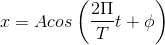 x=Acos\left ( \frac{2\Pi }{T}t+\phi \right )