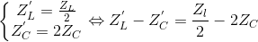 \left\{\begin{matrix} Z_{L}^{'}=\frac{Z_{L}}{2}\\ Z_{C}^{'}=2Z_{C} \end{matrix}\right.\Leftrightarrow Z_{L}^{'}-Z_{C}^{'}=\frac{Z_{l}}{2}-2Z_{C}