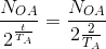 \frac{N_{OA}}{2^{\frac{t}{T_{A}}}}= \frac{N_{OA}}{2\frac{2}{T_{A}}}