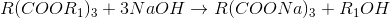 R(COOR_{1})_{3}+3NaOH\rightarrow R(COONa)_{3}+R_{1}OH