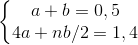 \left\{\begin{matrix} a+b=0,5\\ 4a+ nb/2 =1,4 \end{matrix}\right.