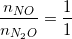 \small \frac{n_{NO}}{n_{N_{2}O}}= \frac{1}{1}