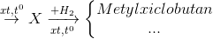 \overset{xt,t^{0}}{\rightarrow}X\xrightarrow[xt,t^{0}]{+H_{2}}\left\{\begin{matrix} Metylxiclobutan\\...\end{matrix}\right.