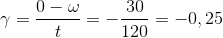 \gamma =\frac{0-\omega }{t}=-\frac{30}{120}=-0,25