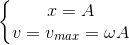 \left\{\begin{matrix} x=A\\ v=v_{max}=\omega A \end{matrix}\right.