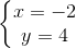 \left\{\begin{matrix} x=-2\\y=4 \end{matrix}\right.