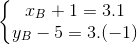 \left\{\begin{matrix} x_{B}+1=3.1\\y_{B}-5=3.(-1) \end{matrix}\right.