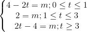 \left\{\begin{matrix} 4-2t=m;0\leq t\leq 1 & \\ 2=m;1\leq t\leq 3 & \\ 2t-4=m;t\geq 3 & \end{matrix}\right.