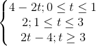 \left\{\begin{matrix} 4-2t;0\leq t\leq 1 & \\ 2;1\leq t\leq 3 & \\ 2t-4;t\geq 3 & \end{matrix}\right.