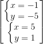 \begin{bmatrix} \left\{\begin{matrix} x=-1\\y=-5 \end{matrix}\right.\\\left\{\begin{matrix} x=5\\y=1 \end{matrix}\right. \end{bmatrix}