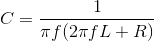 C=\frac{1}{\pi f(2\pi fL+R)}