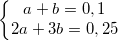 \small \left\{\begin{matrix} a+b=0,1\\ 2a+3b=0,25 \end{matrix}\right.