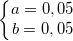 \small \left\{\begin{matrix} a=0,05\\ b=0,05 \end{matrix}\right.