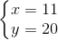 \left\{\begin{matrix} x=11\\y=20 \end{matrix}\right.