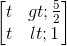 \begin{bmatrix} t>\frac{5}{2}\\t<1 \end{bmatrix}