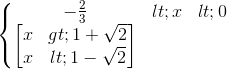 \left\{\begin{matrix}-\frac{2}{3}< x< 0\\\begin{bmatrix}x> 1+\sqrt{2}\\x< 1-\sqrt{2}\end{bmatrix}\end{matrix}\right.