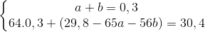 \left\{\begin{matrix} a+b=0,3\\ 64.0,3+(29,8-65a-56b)=30,4 \end{matrix}\right.