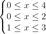 \left\{\begin{matrix} 0\leq x\leq 4\\0\leq x\leq 2 \\1\leq x\leq 3 \end{matrix}\right.