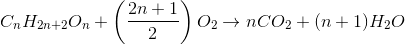 C_{n}H_{2n+2}O_{n} + \left ( \frac{2n+1}{2} \right )O_{2}\rightarrow nCO_{2}+(n+1)H_{2}O