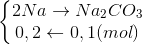 \left\{\begin{matrix} 2Na\rightarrow Na_{2}CO_{3}\\ 0,2\leftarrow 0,1(mol) \end{matrix}\right.