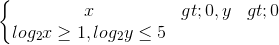 \left\{\begin{matrix} x>0, y>0\\log_{2}x\geq 1,log_{2}y\leq 5 \end{matrix}\right.