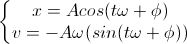 \left\{\begin{matrix}x=Acos(t\omega+\phi)\\v=-A\omega(sin(t\omega+\phi))\end{matrix}\right.