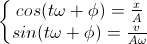 \left\{\begin{matrix}cos(t\omega+\phi)=\frac{x}{A}\\sin(t\omega+\phi)=\frac{v}{A\omega}\end{matrix}\right.