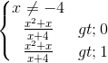 \left\{\begin{matrix} x\neq -4\\\frac{x^{2}+x}{x+4}>0 \\ \frac{x^{2}+x}{x+4} \right )> 1 \end{matrix}\right.