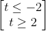 \begin{bmatrix} t\leq -2\\ t\geq 2 \end{bmatrix}