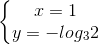 \left\{\begin{matrix} x = 1\\y = -log_{3}2 \end{matrix}\right.