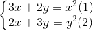 \left\{\begin{matrix} 3x+2y=x^{2}(1)\\2x+3y=y^{2}(2) \end{matrix}\right.