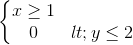 \left\{\begin{matrix} x\geq 1\\0<y\leq 2 \end{matrix}\right.