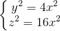 \left\{\begin{matrix} y^{2}=4x^{2}\\z^{2}=16x^{2} \end{matrix}\right.