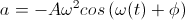 a=-A\omega^{2}cos\left(\omega(t)+\phi\right)