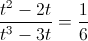 \frac{t^{2}-2t}{t^{3}-3t}=\frac{1}{6}