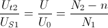 \frac{U_{t2}}{U_{S1}}=\frac{U}{U_{0}}=\frac{N_{2}-n}{N_{1}}