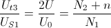 \frac{U_{t3}}{U_{S1}}=\frac{2U}{U_{0}}=\frac{N_{2}+n}{N_{1}}