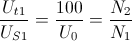 \frac{U_{t1}}{U_{S1}}=\frac{100}{U_{0}}=\frac{N_{2}}{N_{1}}