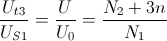 \frac{U_{t3}}{U_{S1}}=\frac{U}{U_{0}}=\frac{N_{2}+3n}{N_{1}}