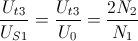 \frac{U_{t3}}{U_{S1}}=\frac{U_{t3}}{U_{0}}=\frac{2N_{2}}{N_{1}}