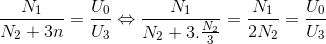 \frac{N_{1}}{N_{2}+3n}=\frac{U_{0}}{U_{3}}\Leftrightarrow \frac{N_{1}}{N_{2}+3.\frac{N_{2}}{3}}=\frac{N_{1}}{2N_{2}}=\frac{U_{0}}{U_{3}}