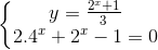 \left\{\begin{matrix} y=\frac{2^{x}+1}{3}\\ 2.4^{x}+2^{x}-1=0\end{matrix}\right.