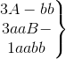 \left.\begin{matrix} 3A-bb\\ 3aaB-\\ 1aabb\end{matrix}\right\}